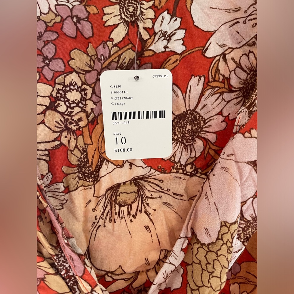Free People Floral Wrap Mini Dress in Rust and Pink - Picture 4 of 6